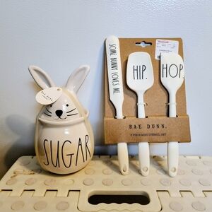 Rae Dunn Bunny Sugar Jar,spatula Set.
